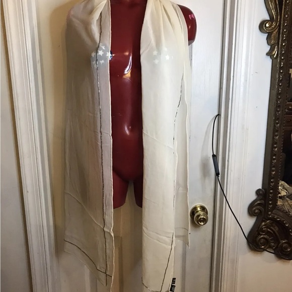 Lauren Ralph Lauren 100% SILK CHIFFON Ivory Cream Scarf Rectangular- 80" x 20" - Picture 2 of 12